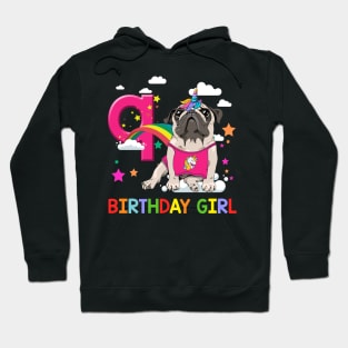 Pug Birthday - 9 Years Old Unicorn Pugicorn Party Hoodie